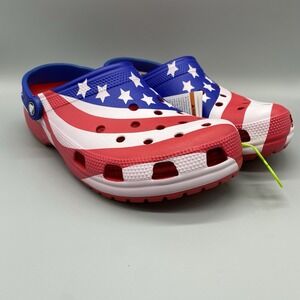 Crocs Shoes Mens US 10 American Flag Red White Blue USA Clogs W US 12 Unisex